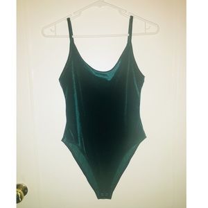 Teal Velvet Low Cut Bodysuit Small